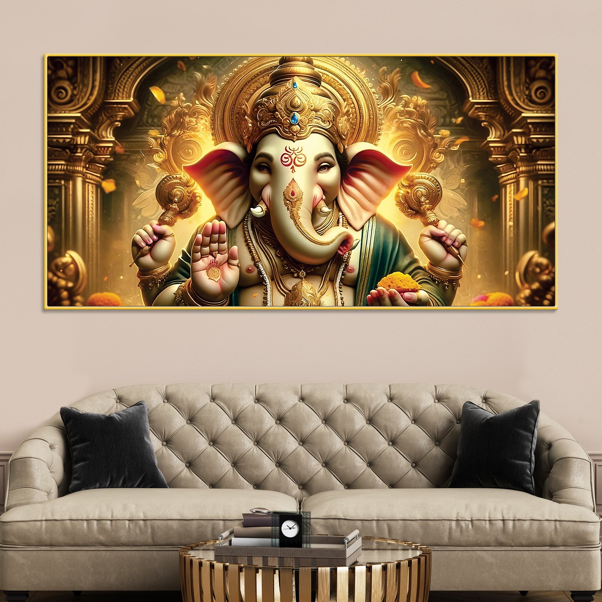 Charming Lord Shri Ganeshji Spiritual Canvas Wall Painting for Home & Office Decoration – Modern Religious Wall Art