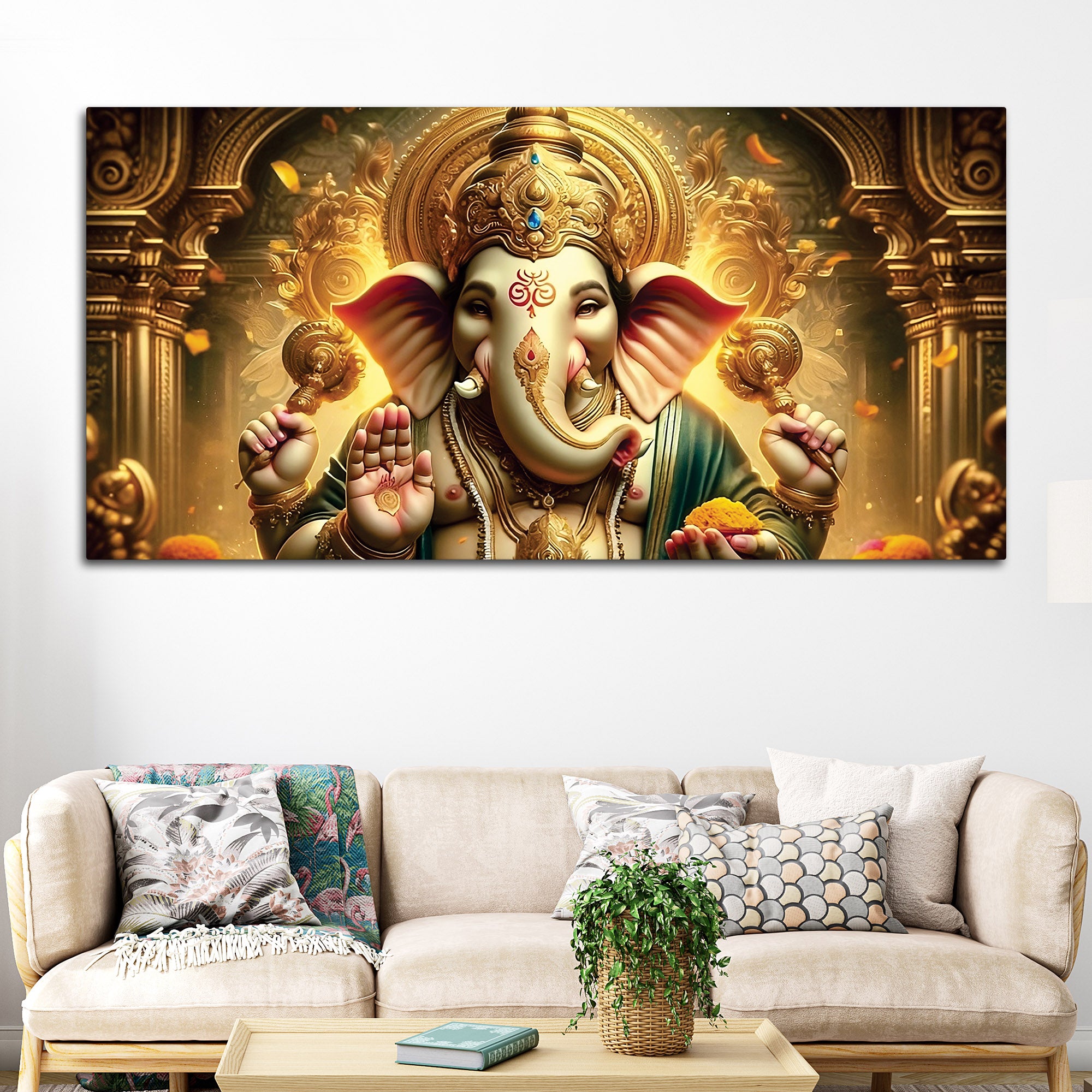 Charming Lord Shri Ganeshji Spiritual Canvas Wall Painting for Home & Office Decoration – Modern Religious Wall Art