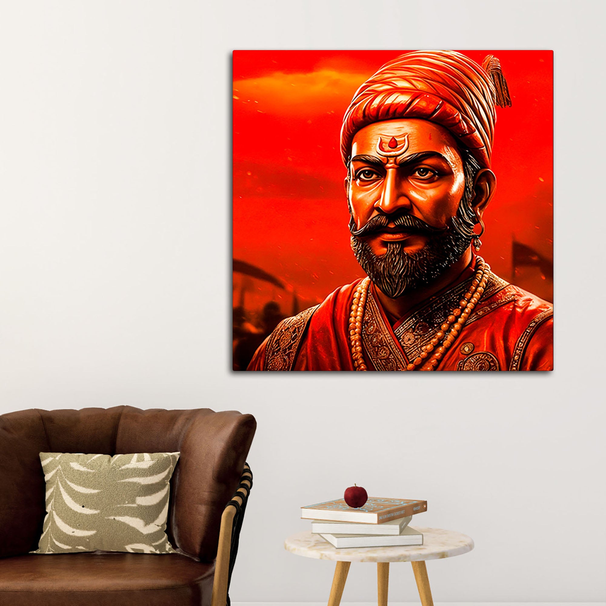 Chhatrapati Shivaji Maharaj Fierce Red Portrait Wall Painting