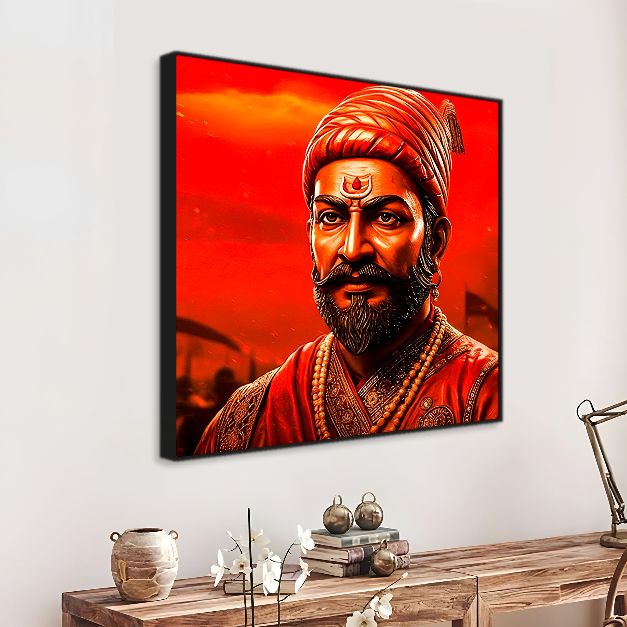 Chhatrapati Shivaji Maharaj Fierce Red Portrait Wall Painting