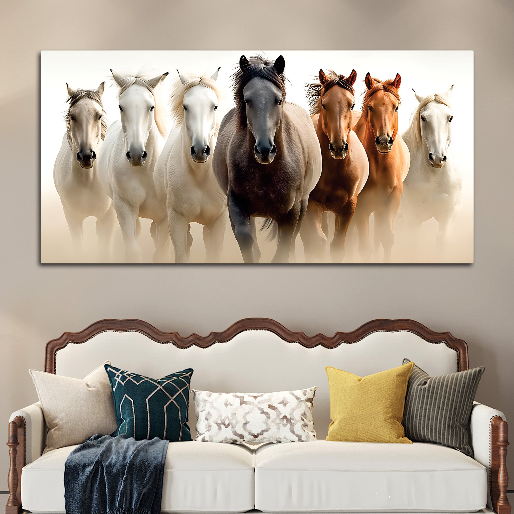 Cinematic view of Seven Horses Running Canvas Wall Painting