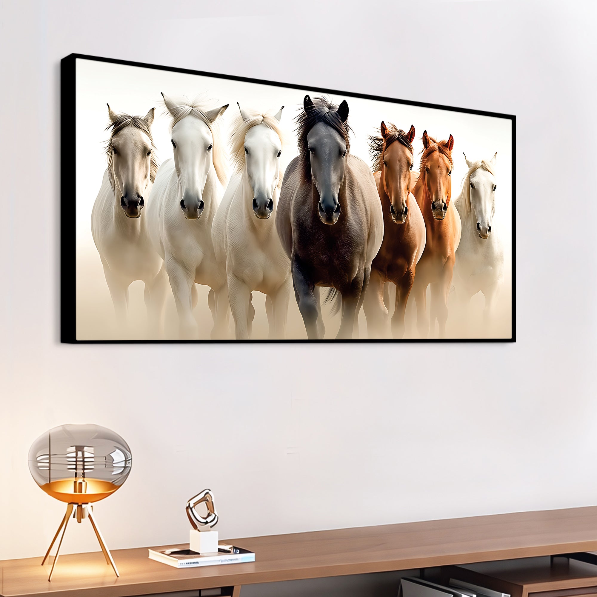 Cinematic view of Seven Horses Running Canvas Wall Painting