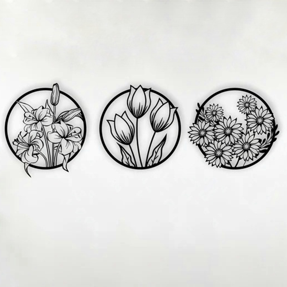 Circular Flora Collection Silhouette Metal Art Wall Decor