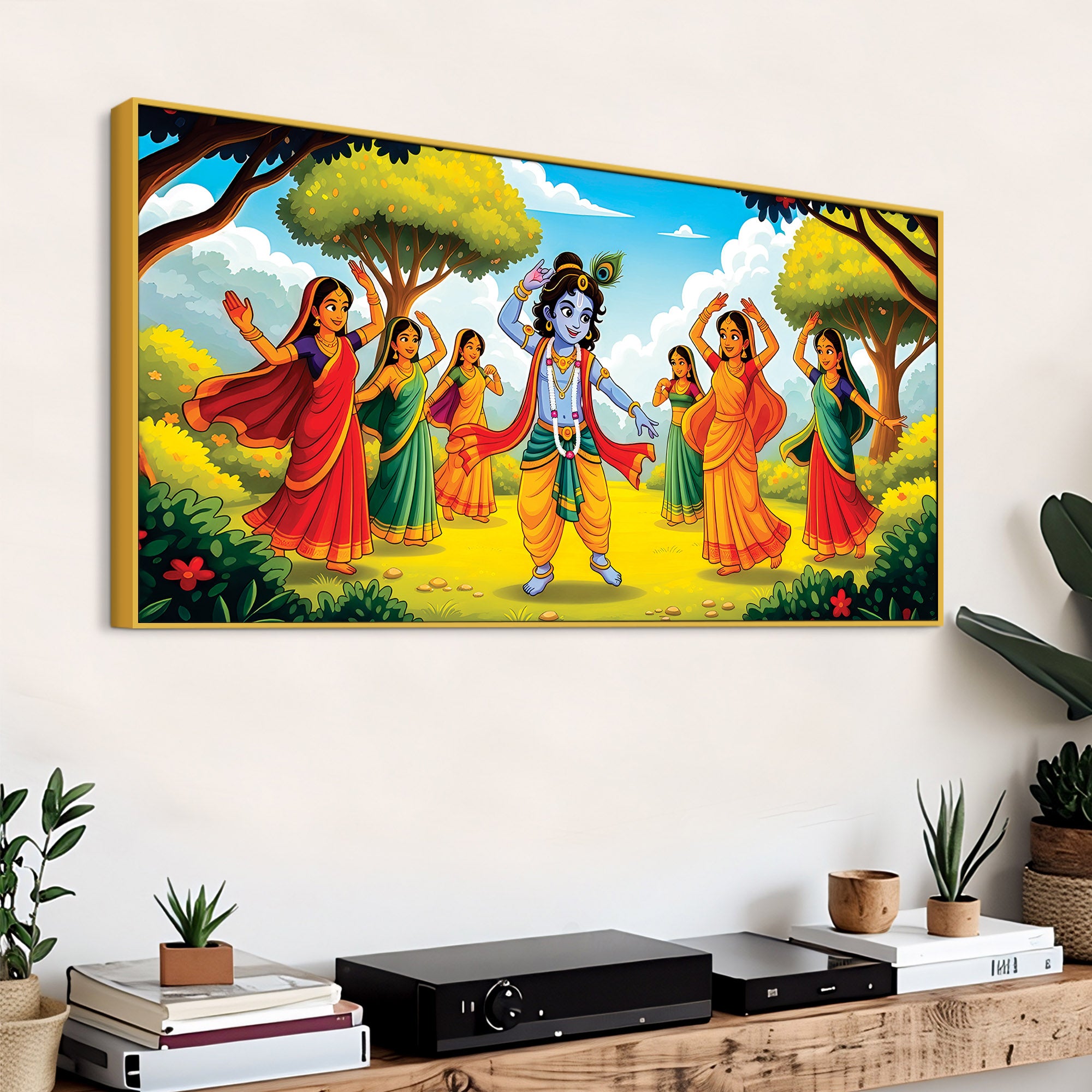 Classic Krishna Gopi Raas Leela Painting for Living Room & Hall