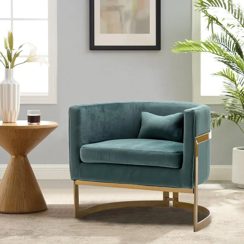 Luxury Modern Teal Armchair with Supportive Gold Base