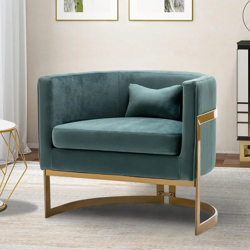 Luxury Modern Teal Armchair with Supportive Gold Base