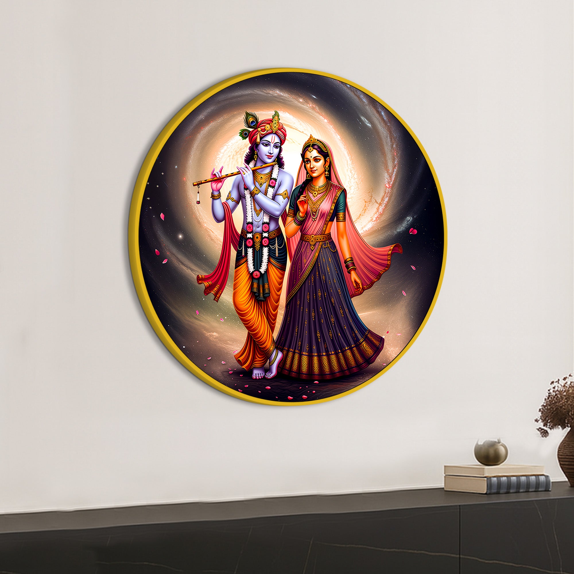 Classic Radha Krishna Round Painting for Home Decor