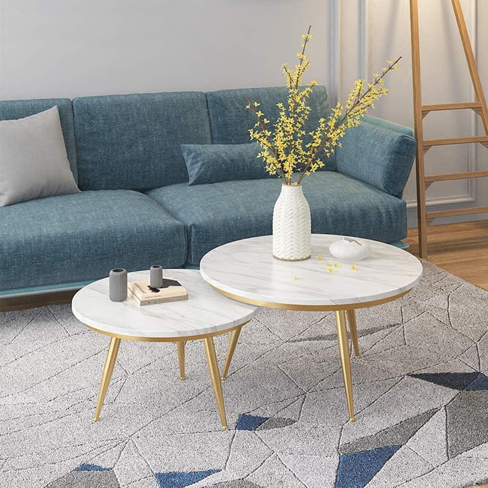 Modern Marble Top Nesting Tables with Golden Legs – Set of 2