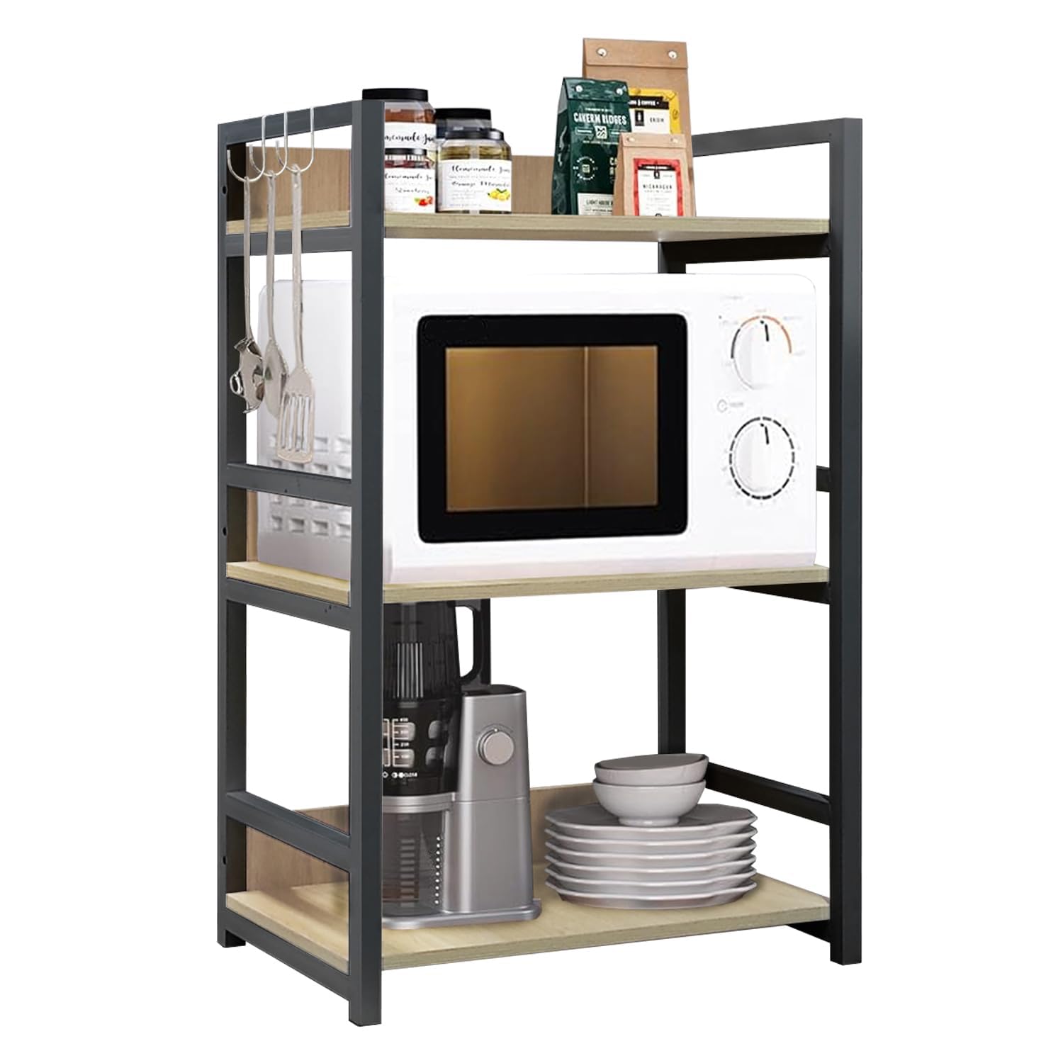 Classic Wooden Wall Shelf with Black Metallic Frame