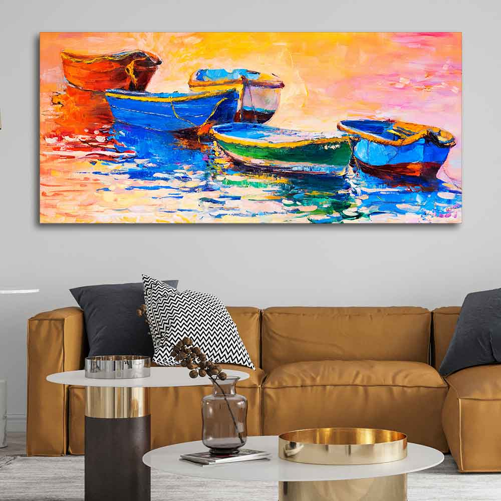 Colorful Boats in Canvas Wall Painting