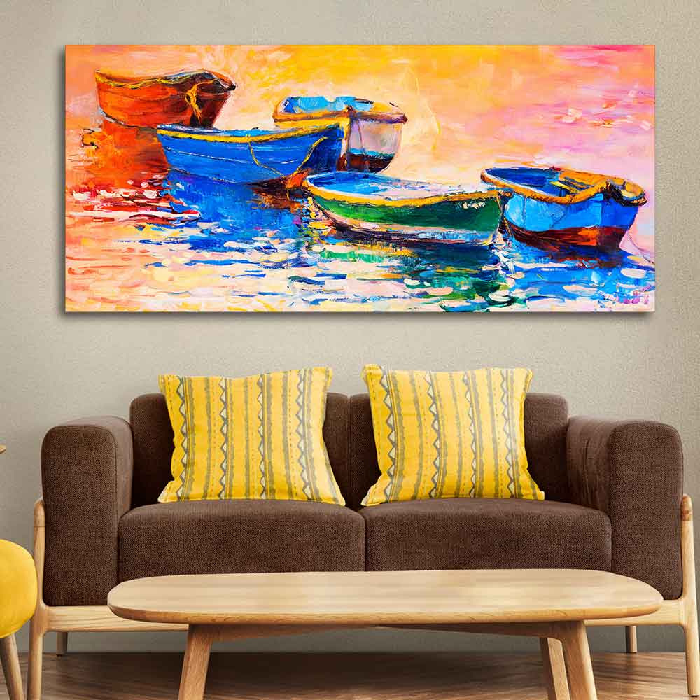 Colorful Boats in Canvas Wall Painting