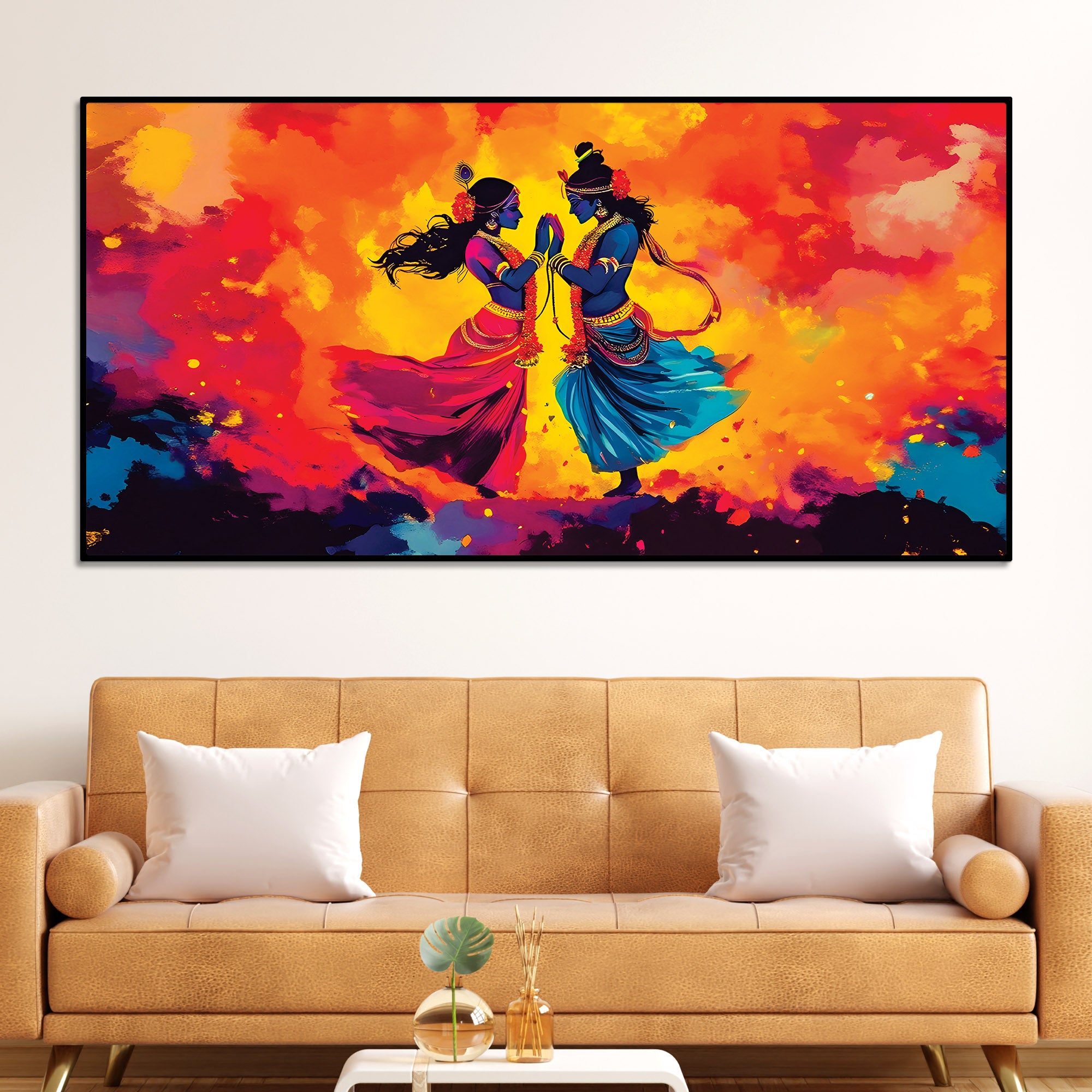 Colorful Radha Krishna Dancing Painting for Modern Interiors