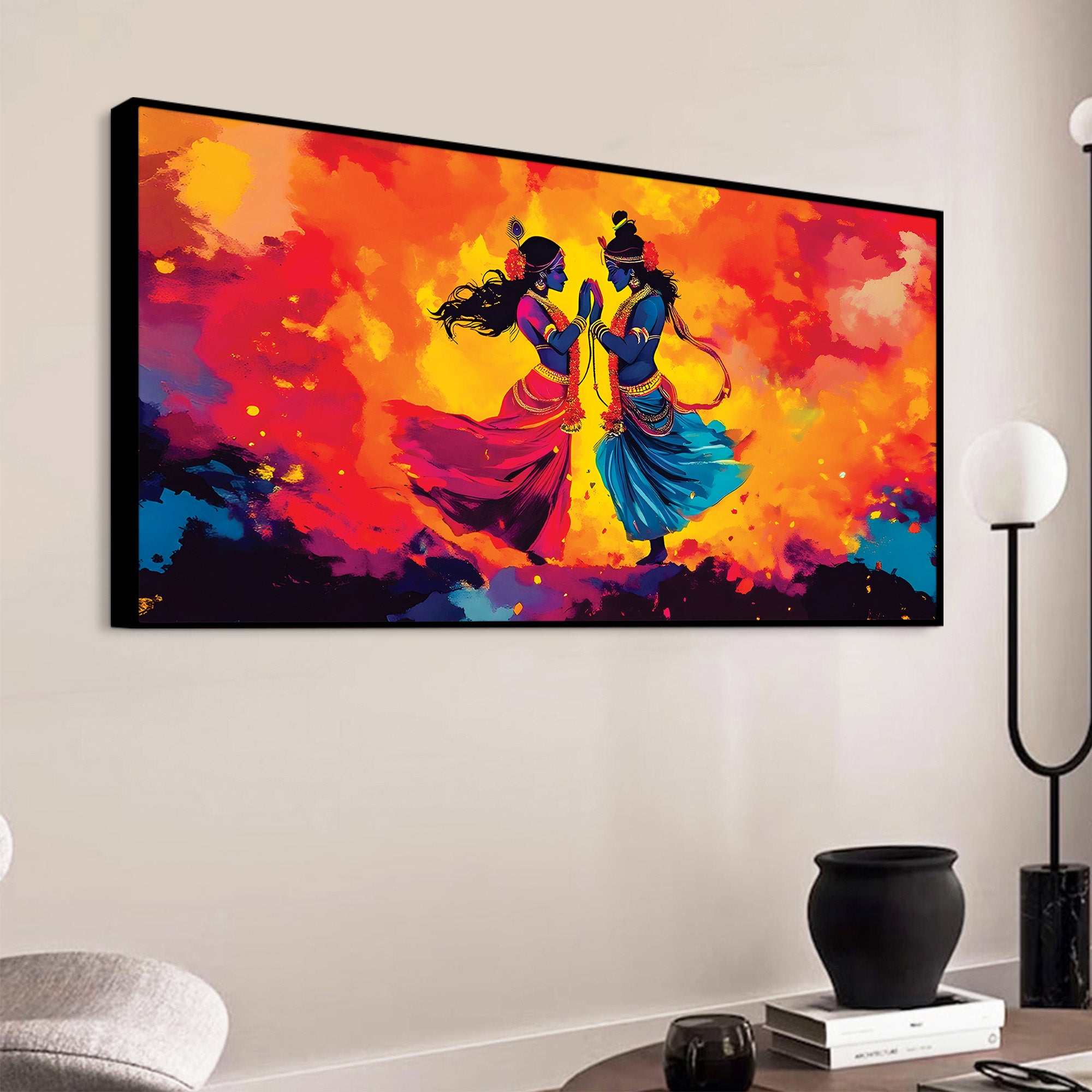 Colorful Radha Krishna Dancing Painting for Modern Interiors