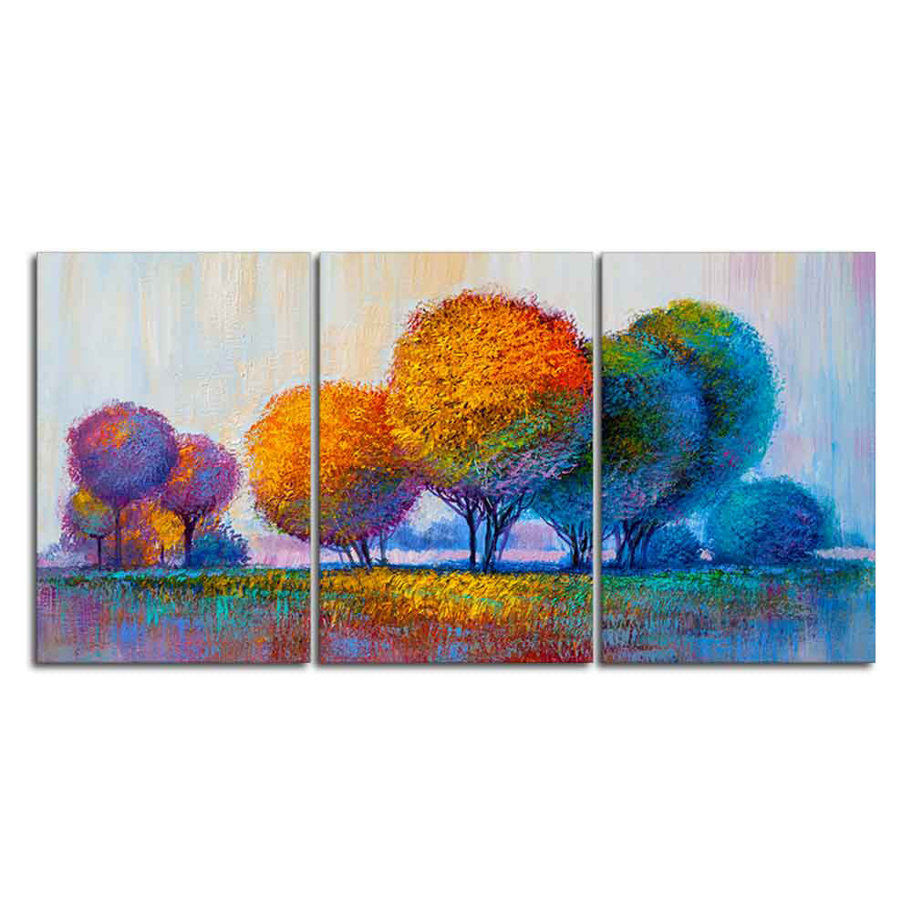 Colorful Round Trees Canvas Wall Painting of 3 Pieces