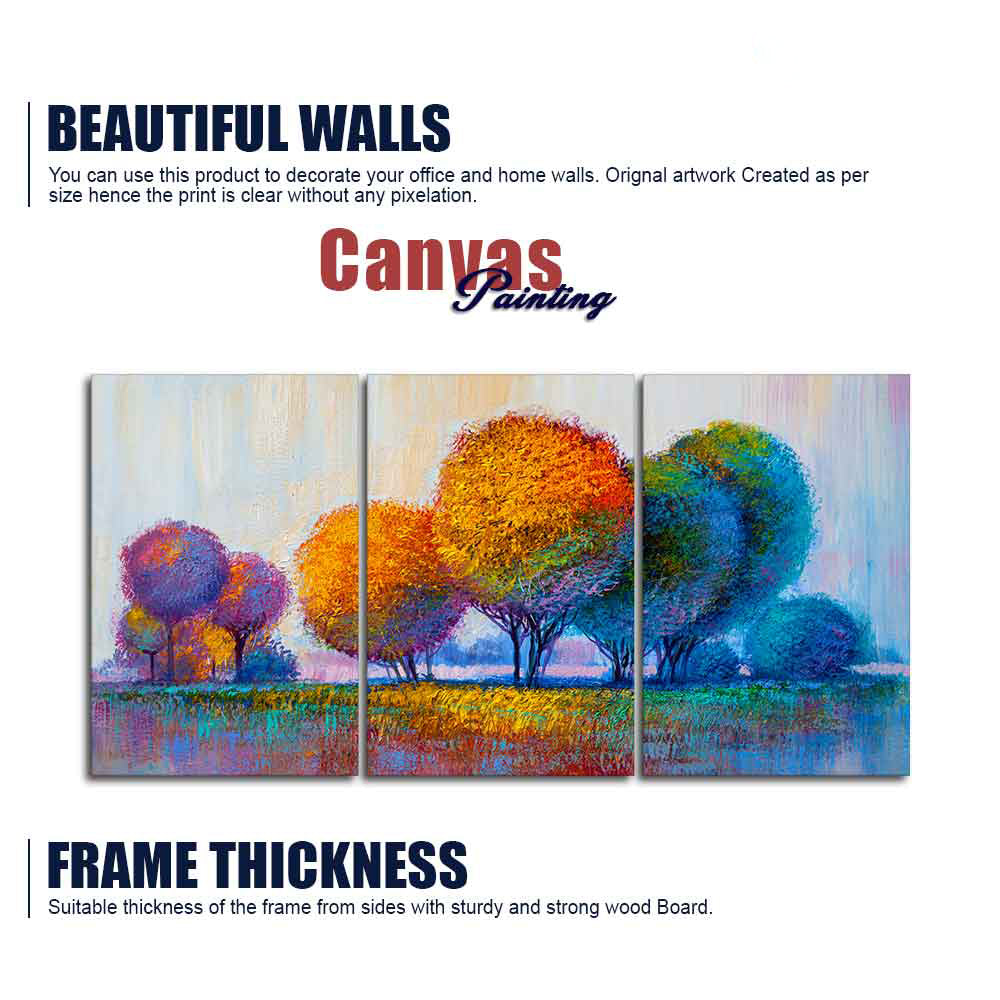 Colorful Round Trees Canvas Wall Painting of 3 Pieces