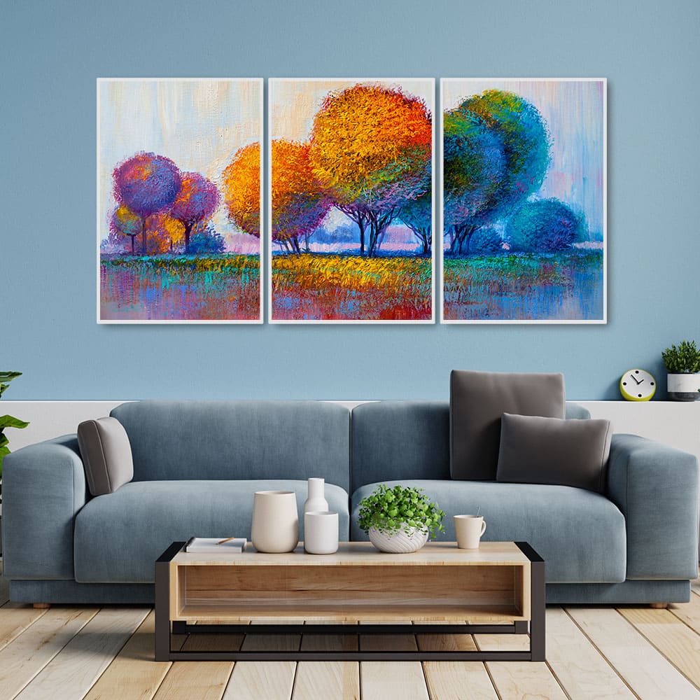 Colorful Rounded Trees Floating Canvas Wall Painting Set of Three