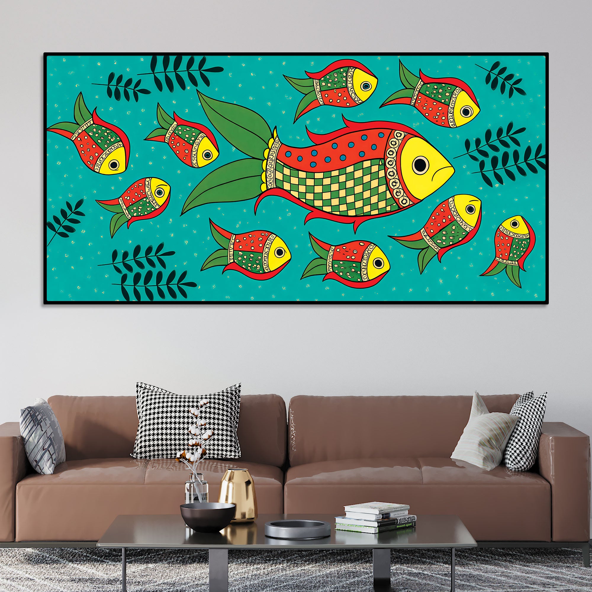 Colorful Tribal Fish Folk Art Canvas Wall Painting