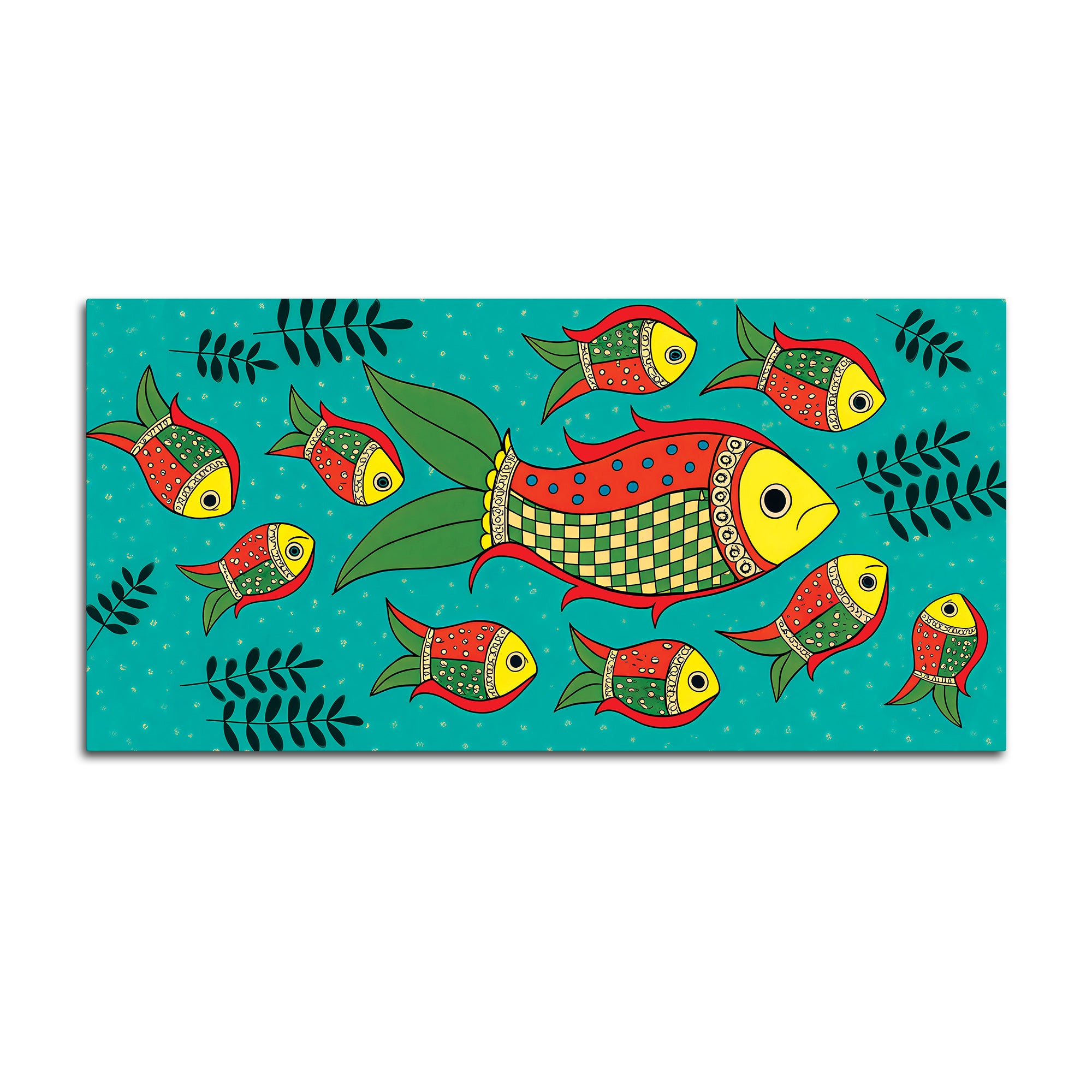 Colorful Tribal Fish Folk Art Canvas Wall Painting