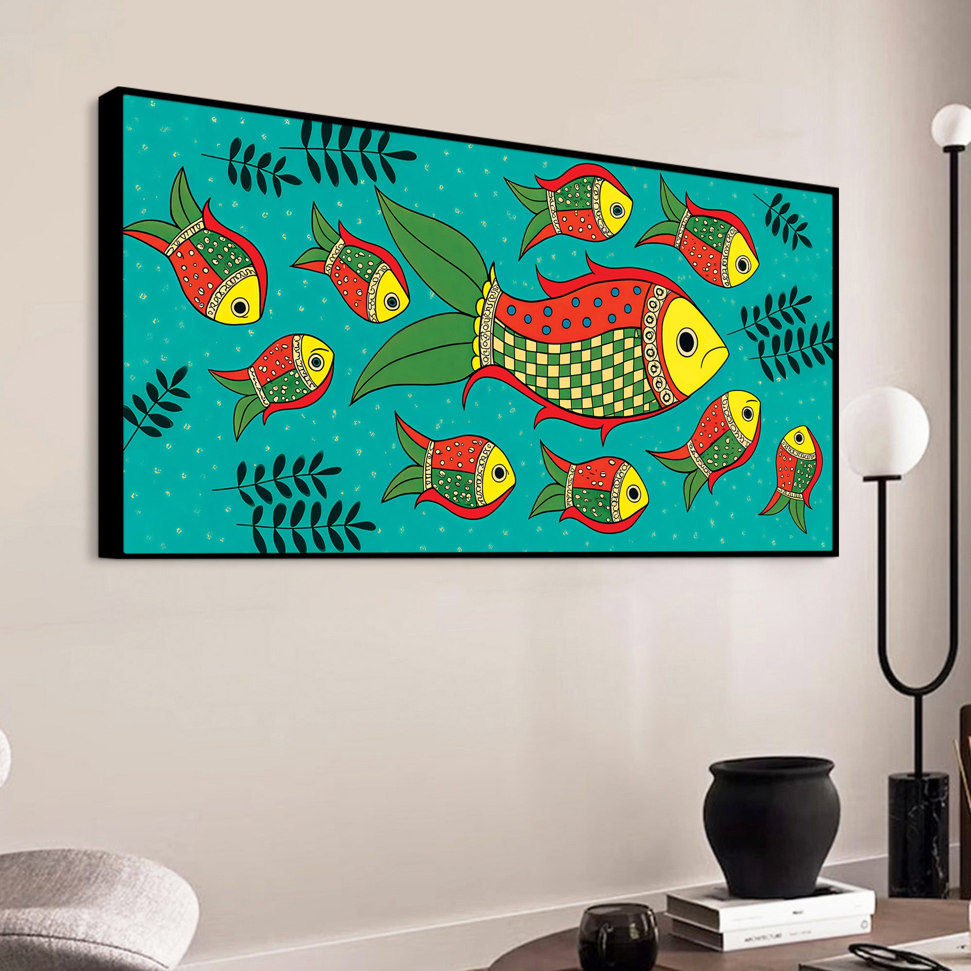 Colorful Tribal Fish Folk Art Canvas Wall Painting