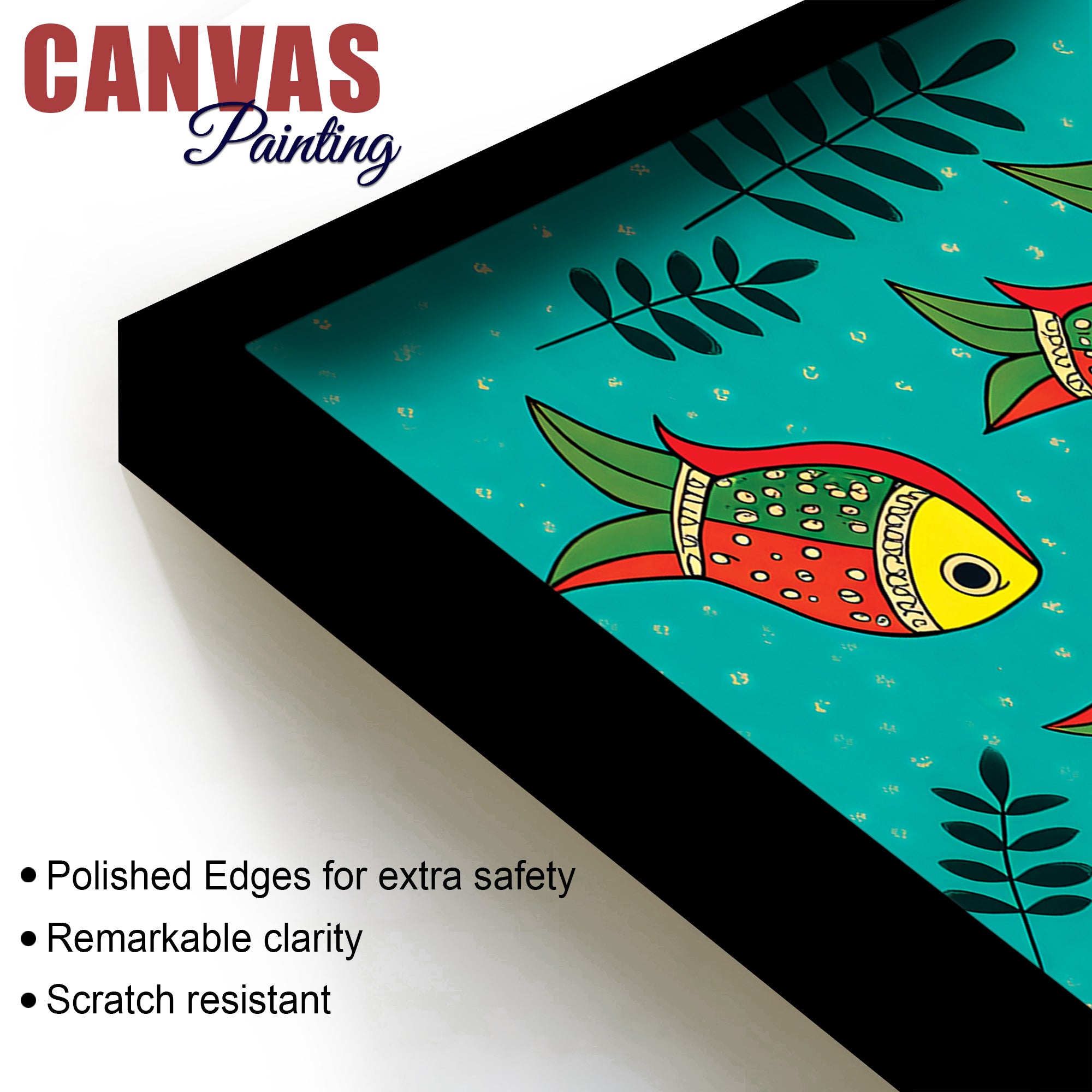 Colorful Tribal Fish Folk Art Canvas Wall Painting