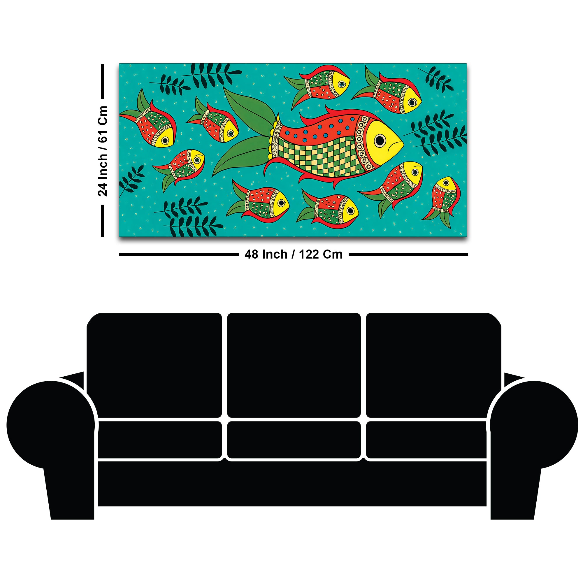 Colorful Tribal Fish Folk Art Canvas Wall Painting