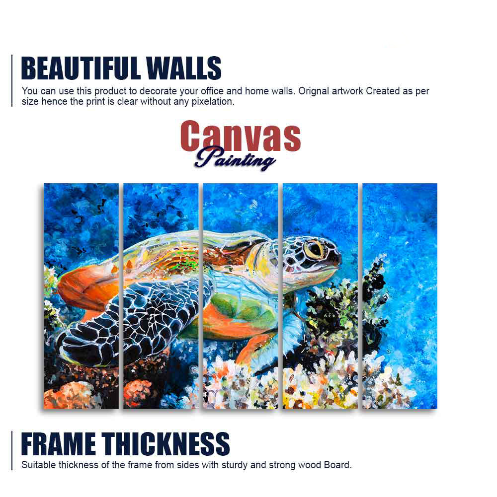 Colorful Turtle Canvas Wall Painting of Five Pieces
