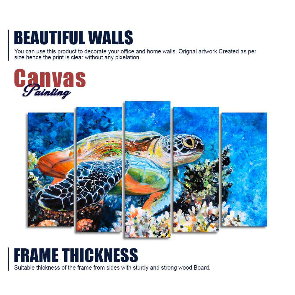 Colorful Turtle Canvas Wall Painting Set of Five