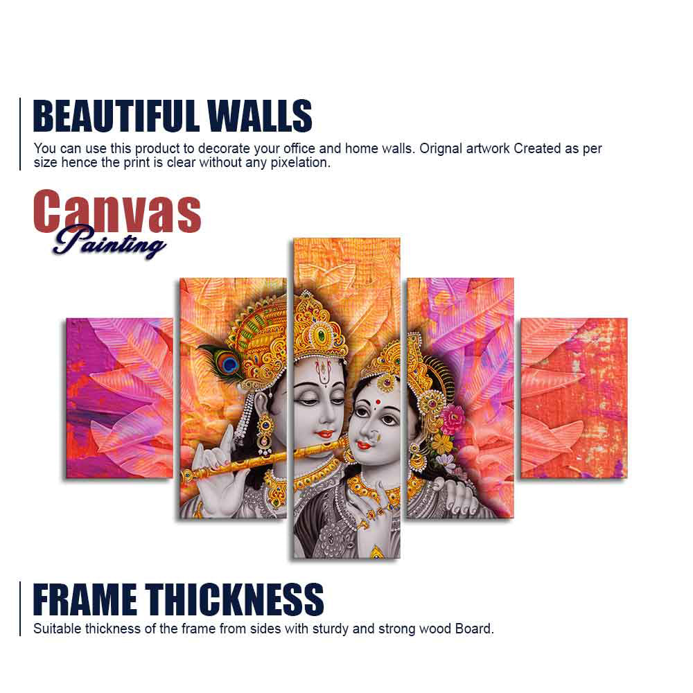 Colorful Wall Painting of Lord Radha Krishna of Five Pieces
