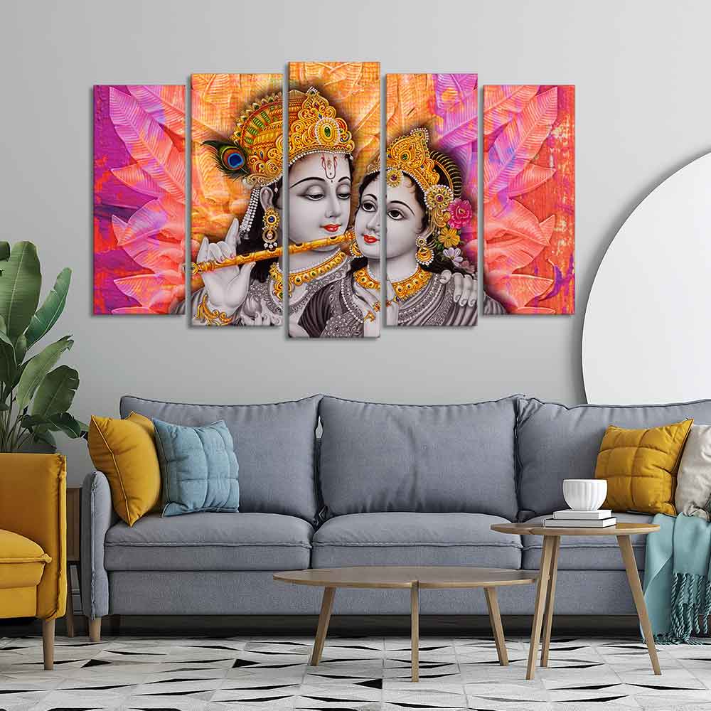 Colorful Wall Painting of Lord Radha Krishna Set of Five