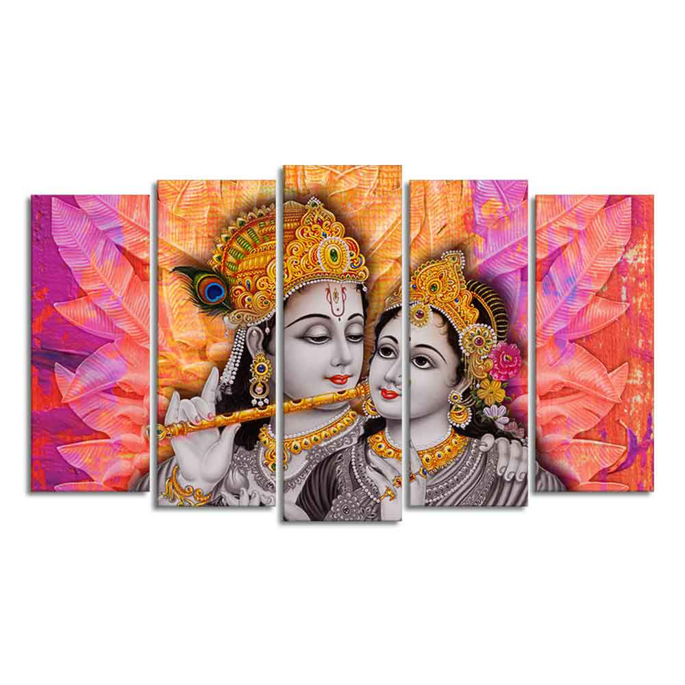 Colorful Wall Painting of Lord Radha Krishna Set of Five