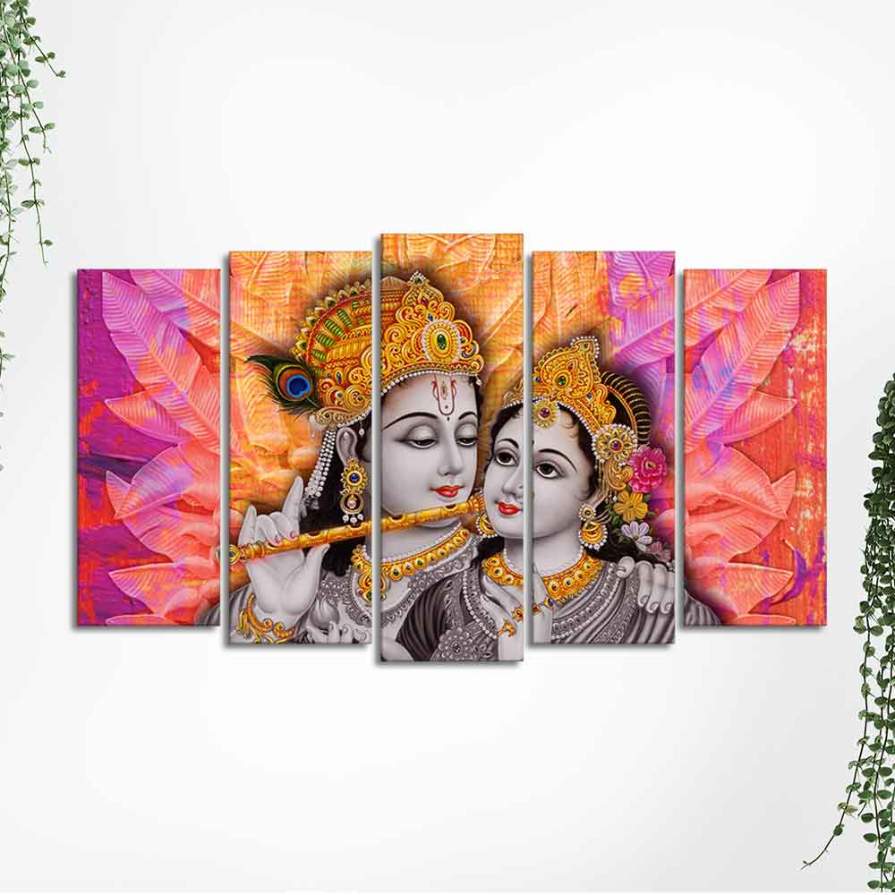 Colorful Wall Painting of Lord Radha Krishna Set of Five