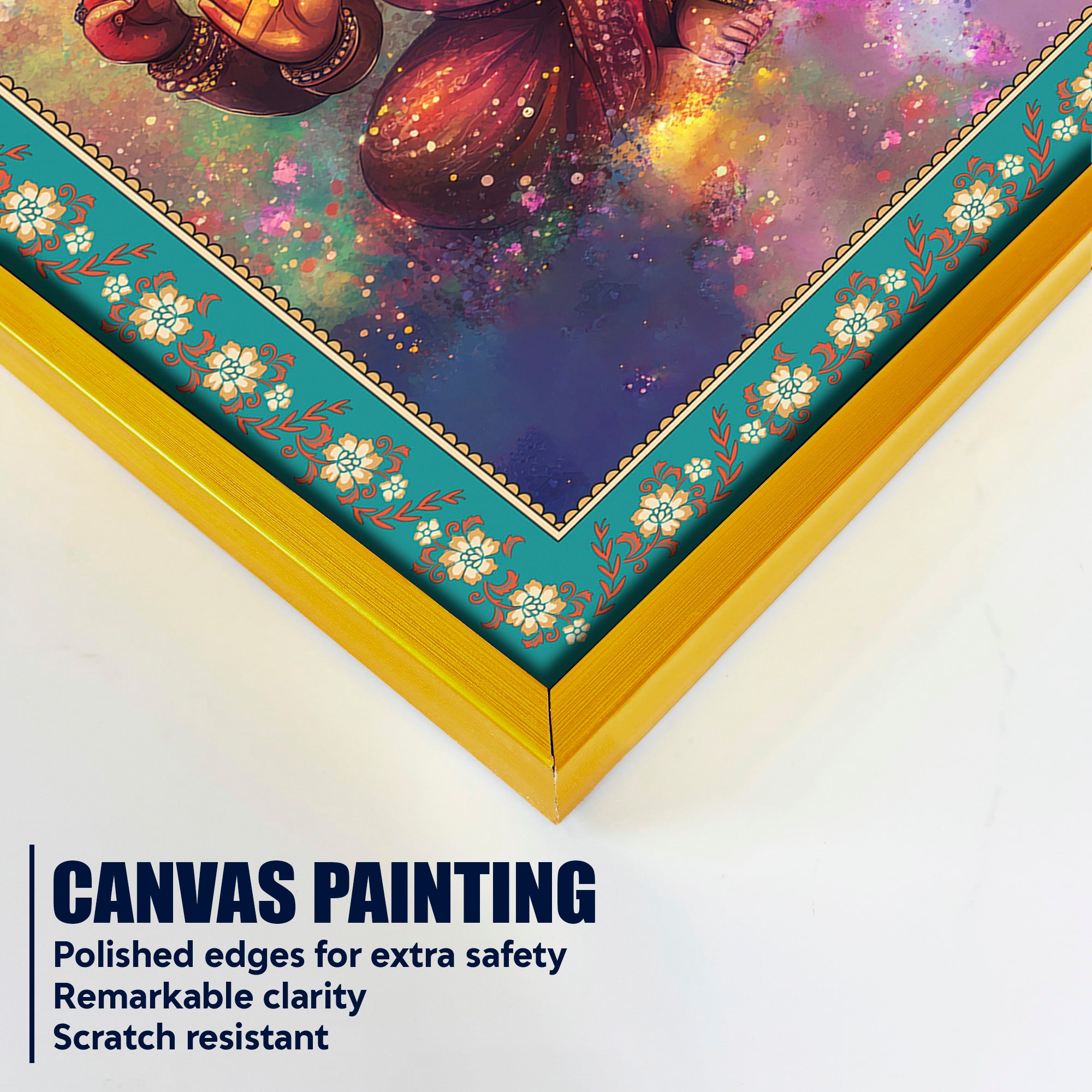 Colors of Lord Ganesha Floral Border Vertical Wall Painting