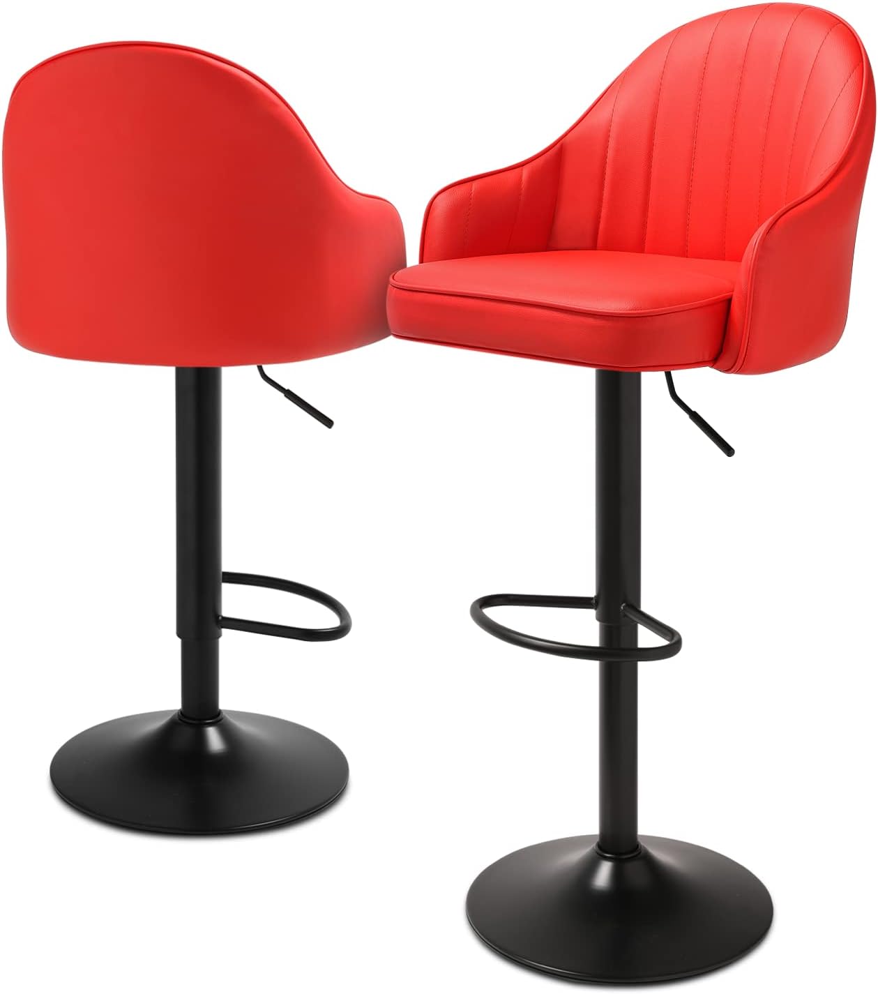 Comfortable Height Adjustable Red Lounge Bar Stools with Black Metal Base