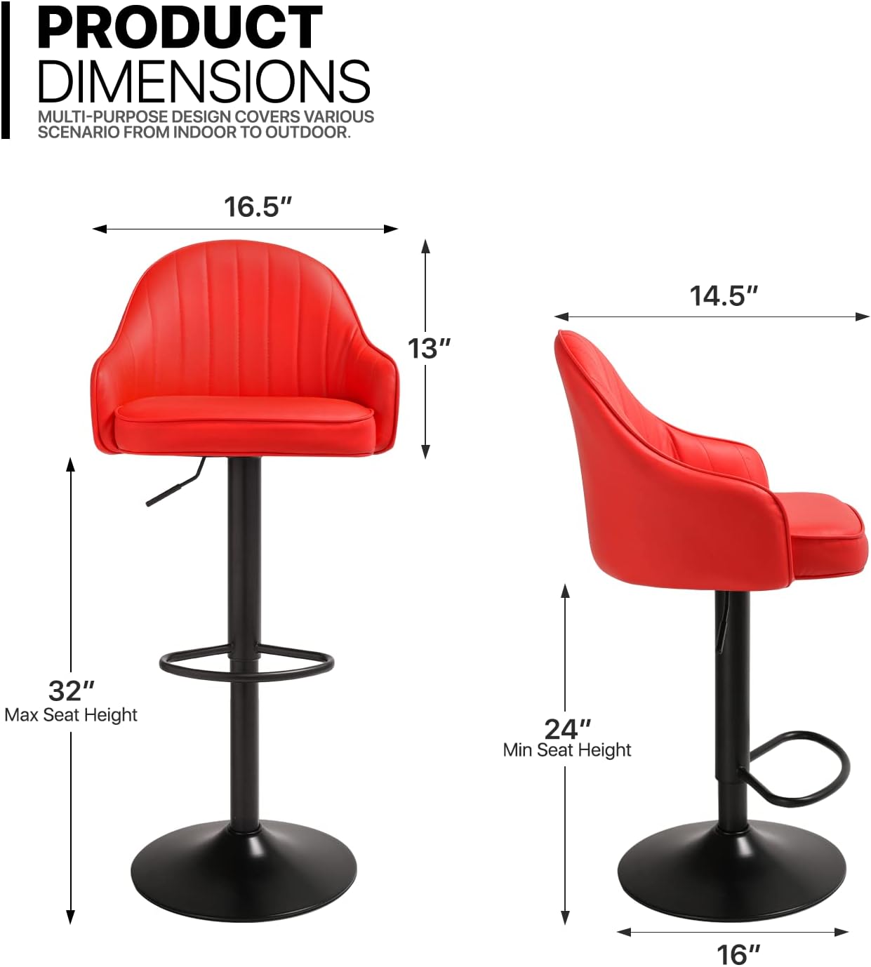 Comfortable Height Adjustable Red Lounge Bar Stools with Black Metal Base