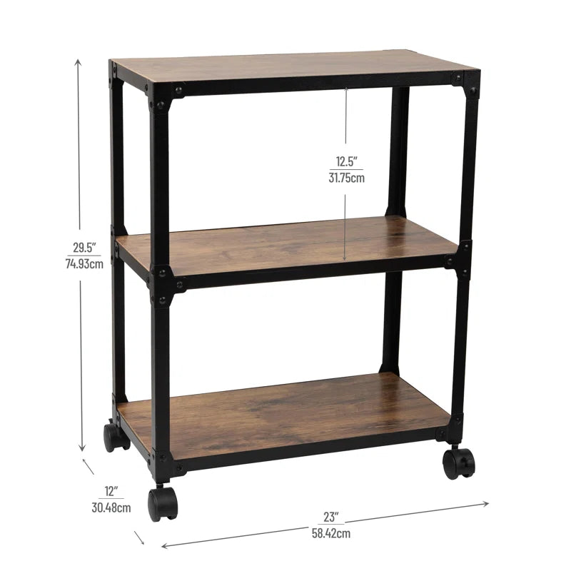 Compact Rustic Bar Cart with Wooden Black Frame