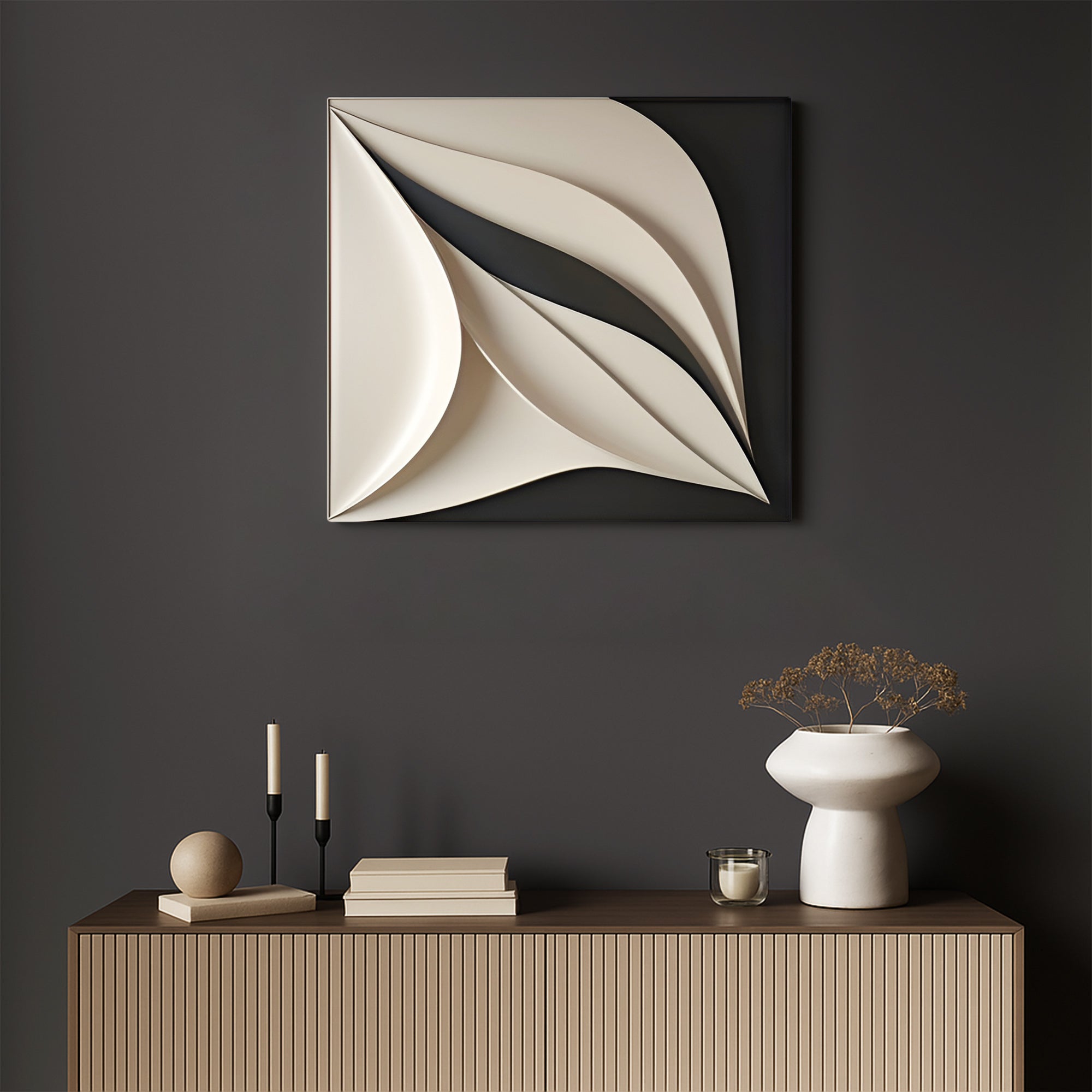 Contemporary 3D Wall Decor in Beige and Black Finish