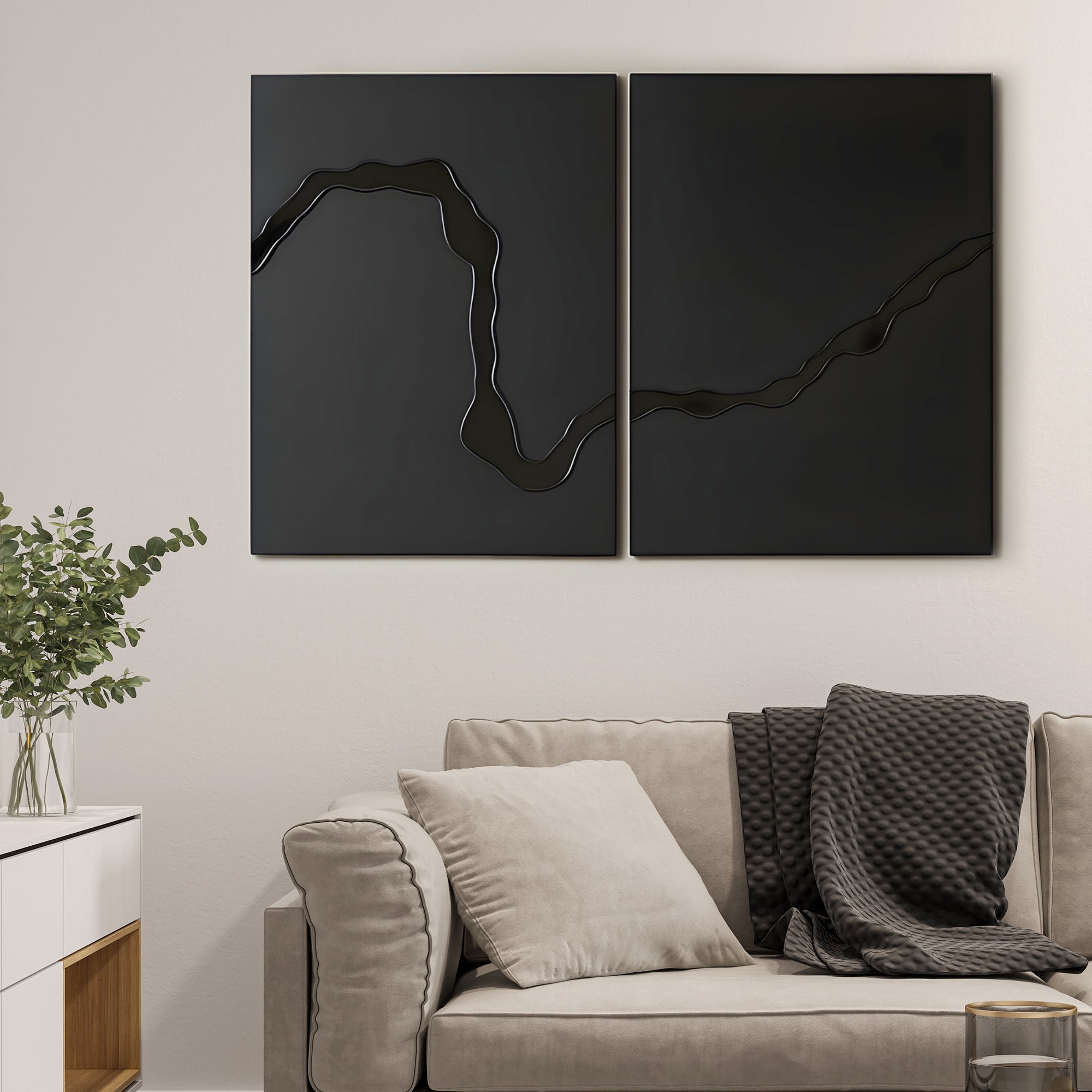 Contemporary Black Abstract River Design 3D Wall Art Home Decor