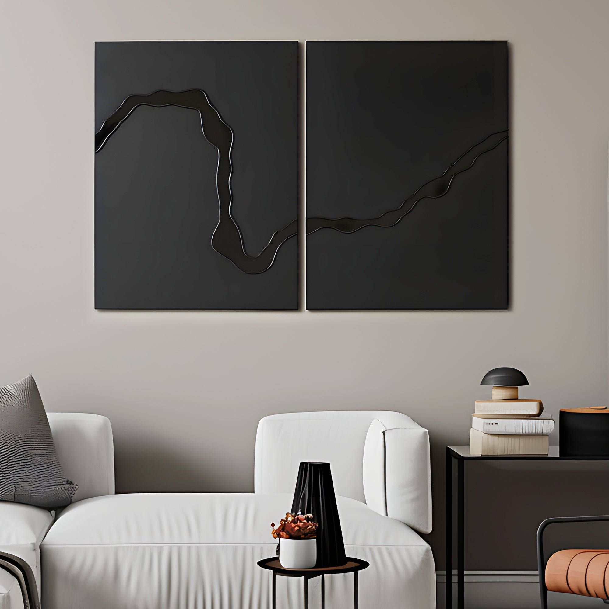 Contemporary Black Abstract River Design 3D Wall Art Home Decor