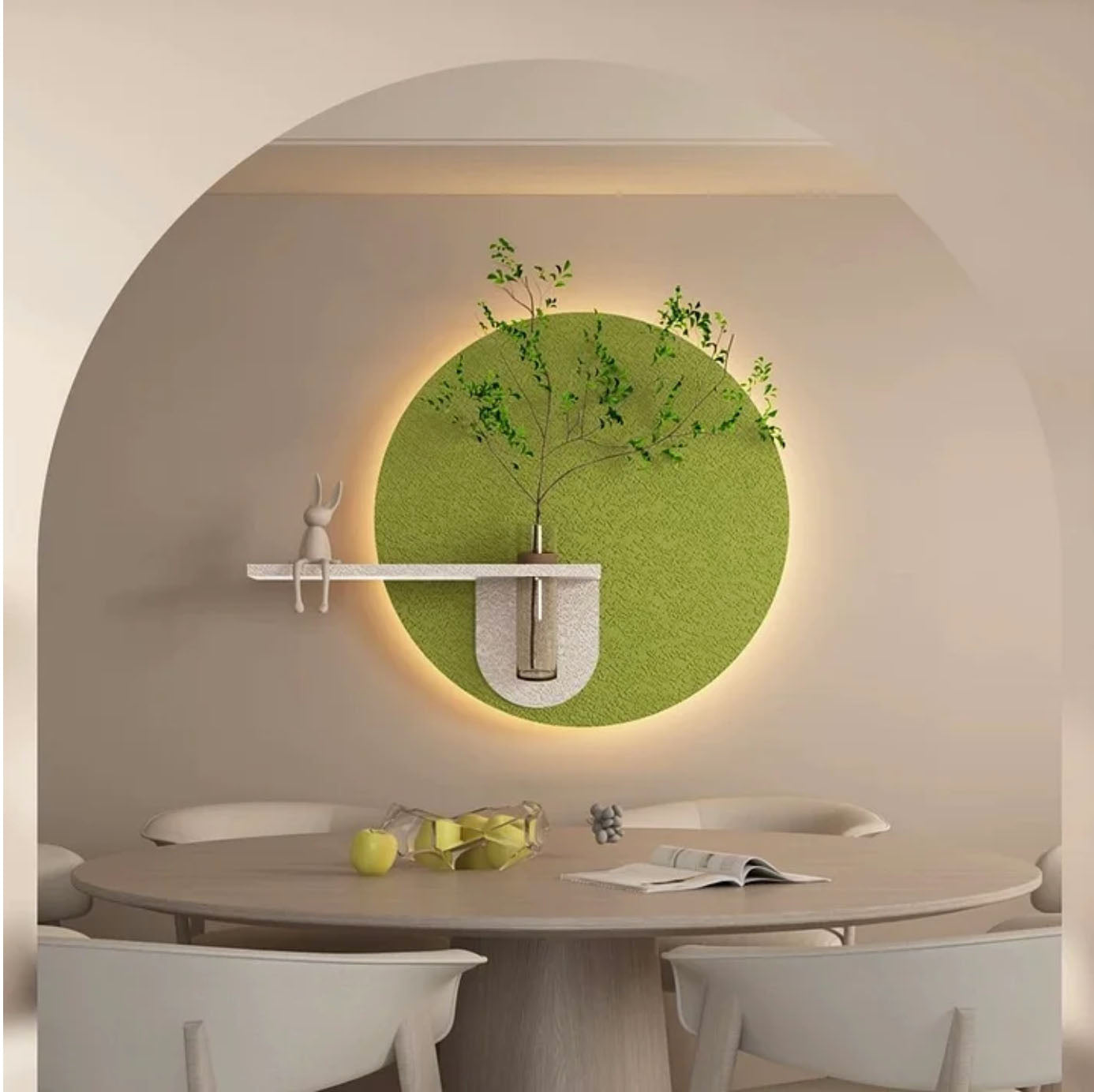 Contemporary Grace Circular Glow LED Light Wall Panel with Planter for Home & Office Spaces