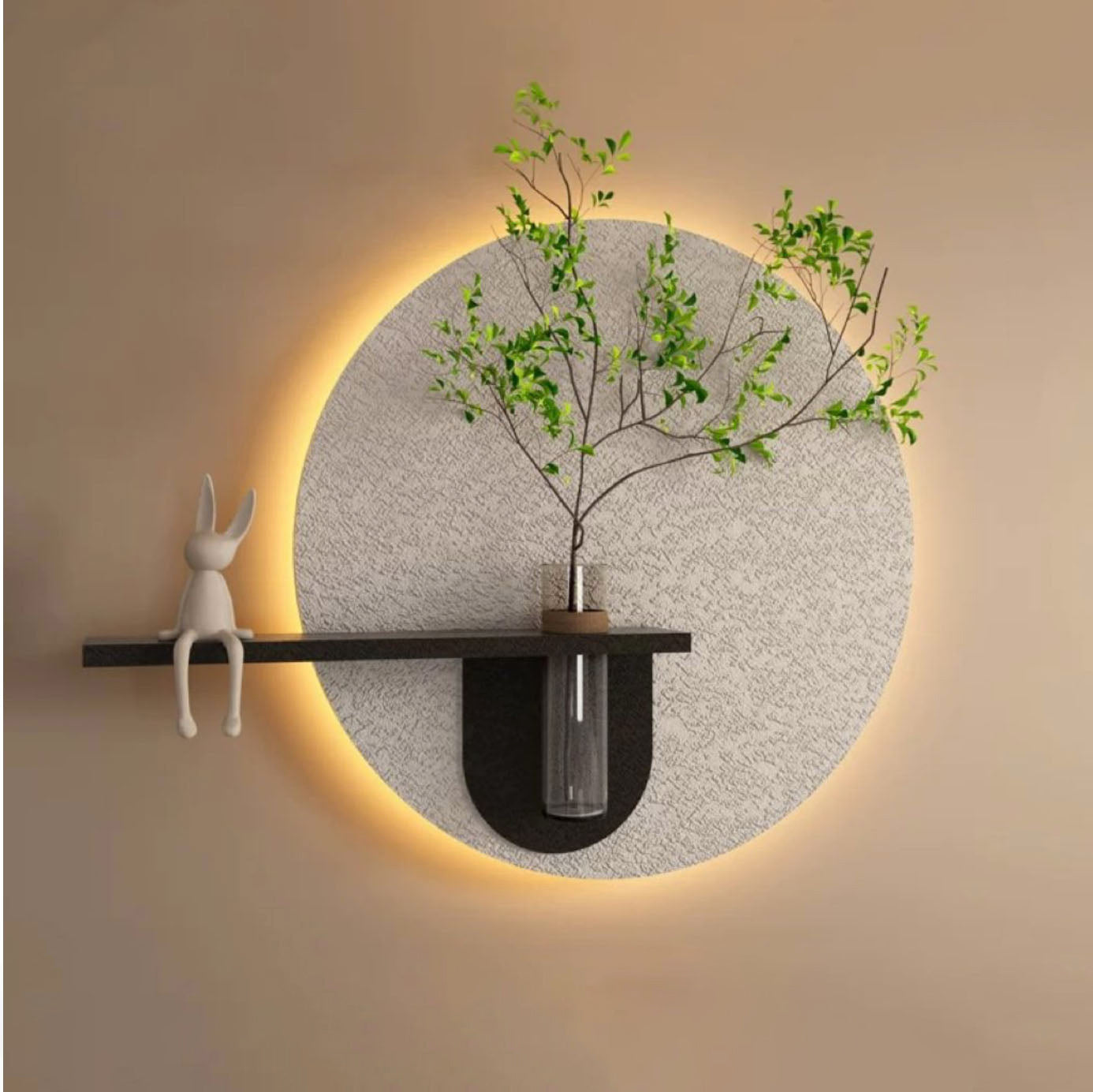 Contemporary Grace Circular Glow LED Light Wall Panel with Planter for Home & Office Spaces