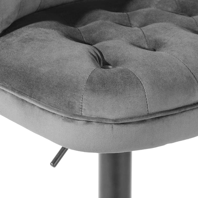 Contemporary Rich Grey Velvet Bar Stools with Matte Black Base