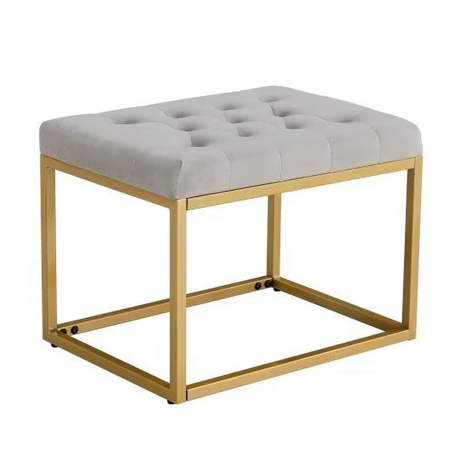 Contemporary Rich Grey Velvet Ottoman Seat with Metal Frame Design