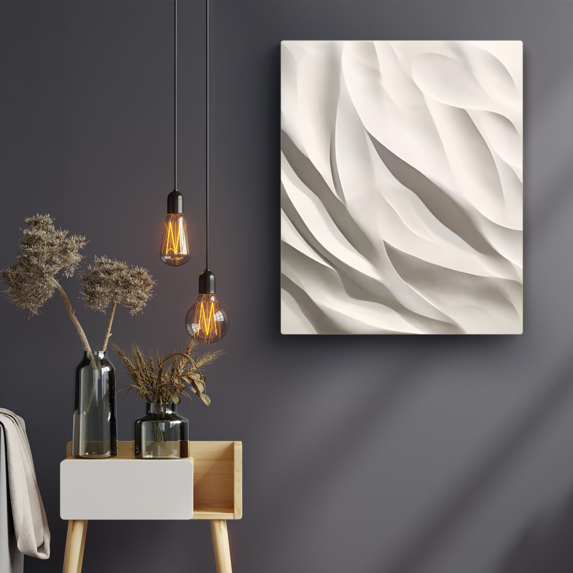 Contemporary Textured Wall Hanging in Creamy White Finish