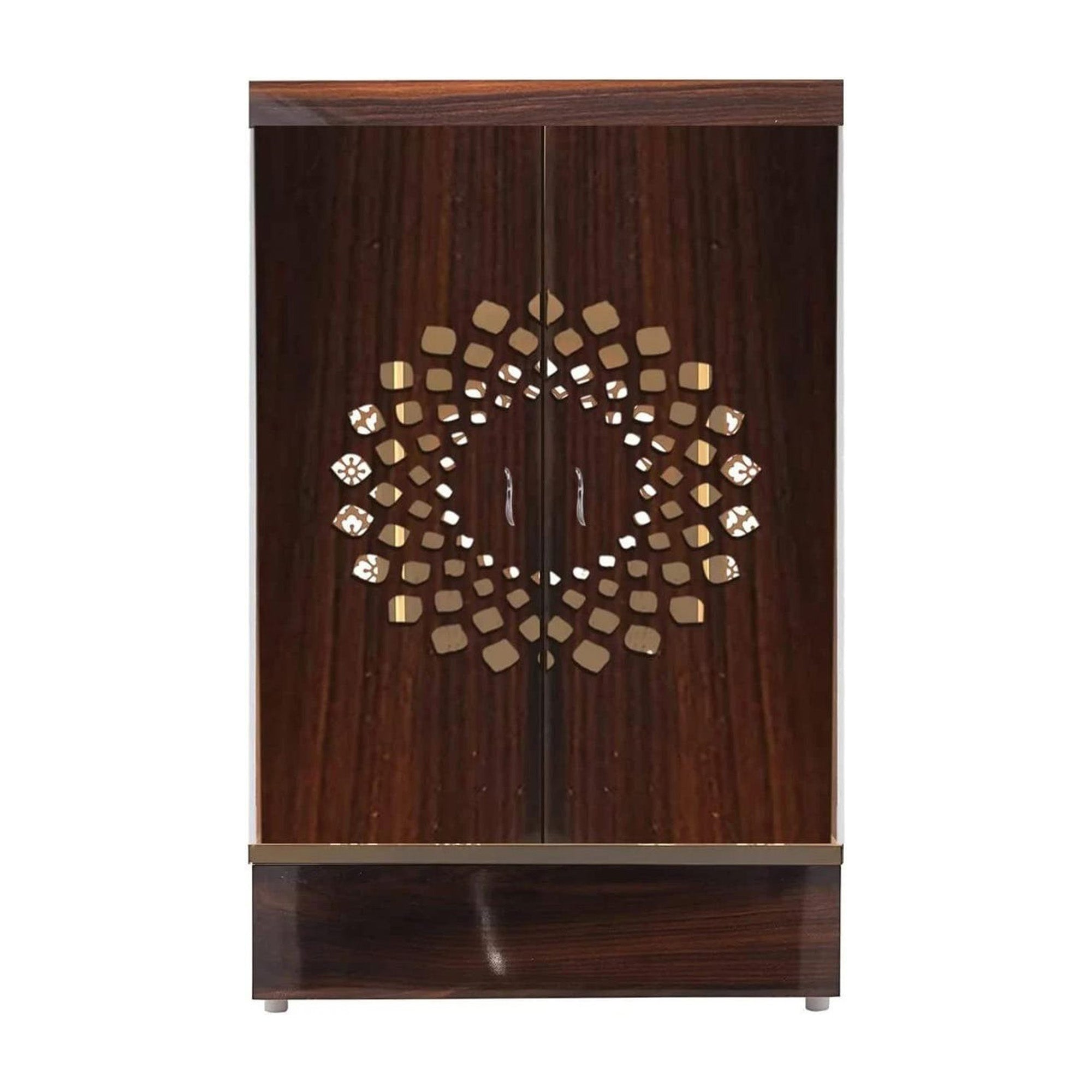 Contemporary Wooden Temple with Illuminated Om and Side Panels