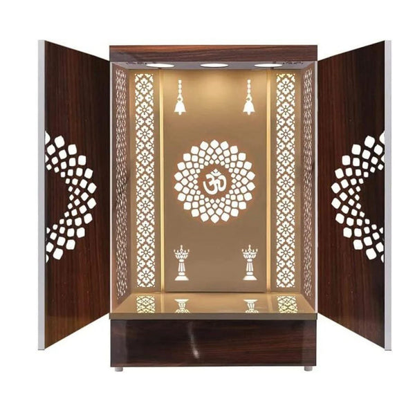 contemporary-wooden-temple-with-illuminated-om-and-side-panels