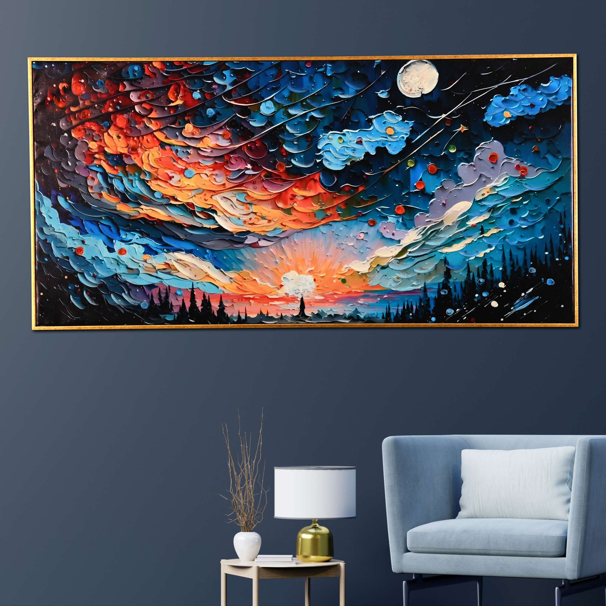 Cosmic Dawn Hand Painted Wall Painting with Floating Frame