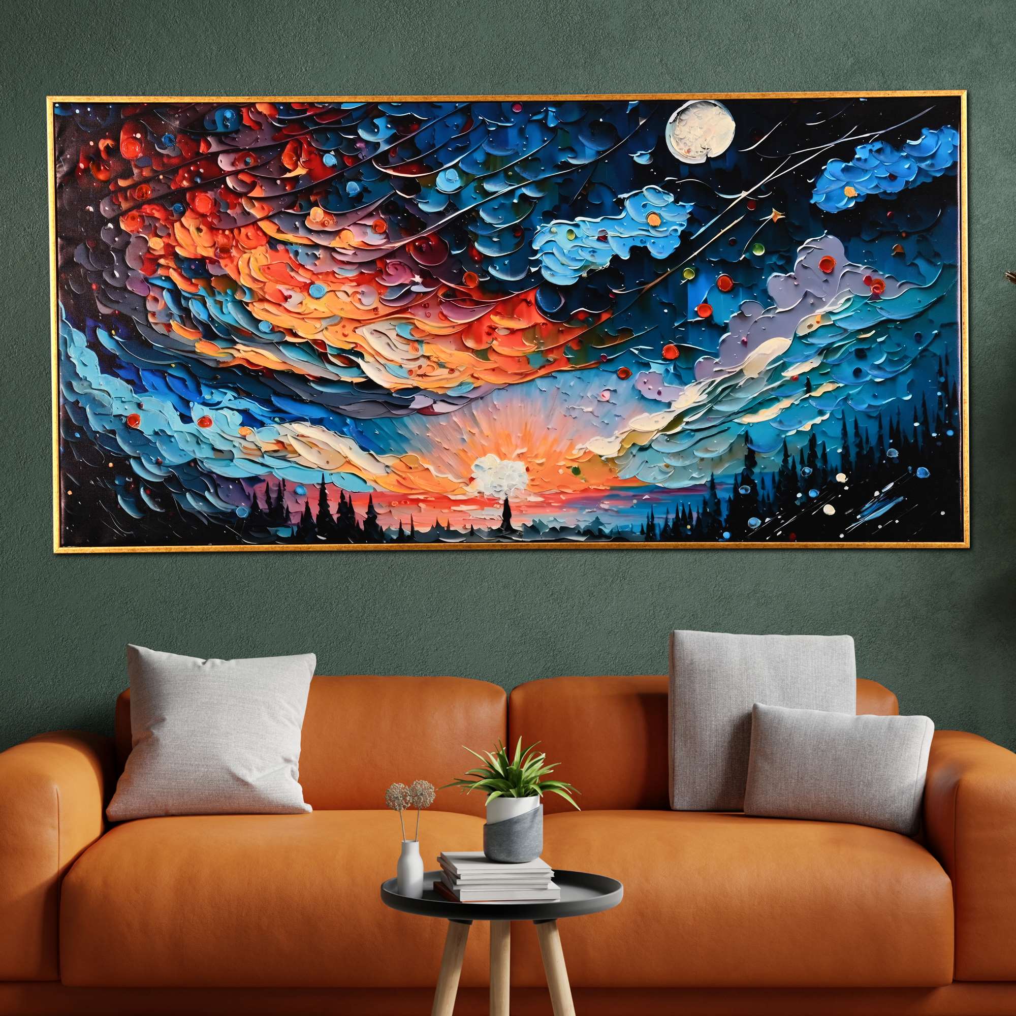 Cosmic Dawn Hand Painted Wall Painting with Floating Frame