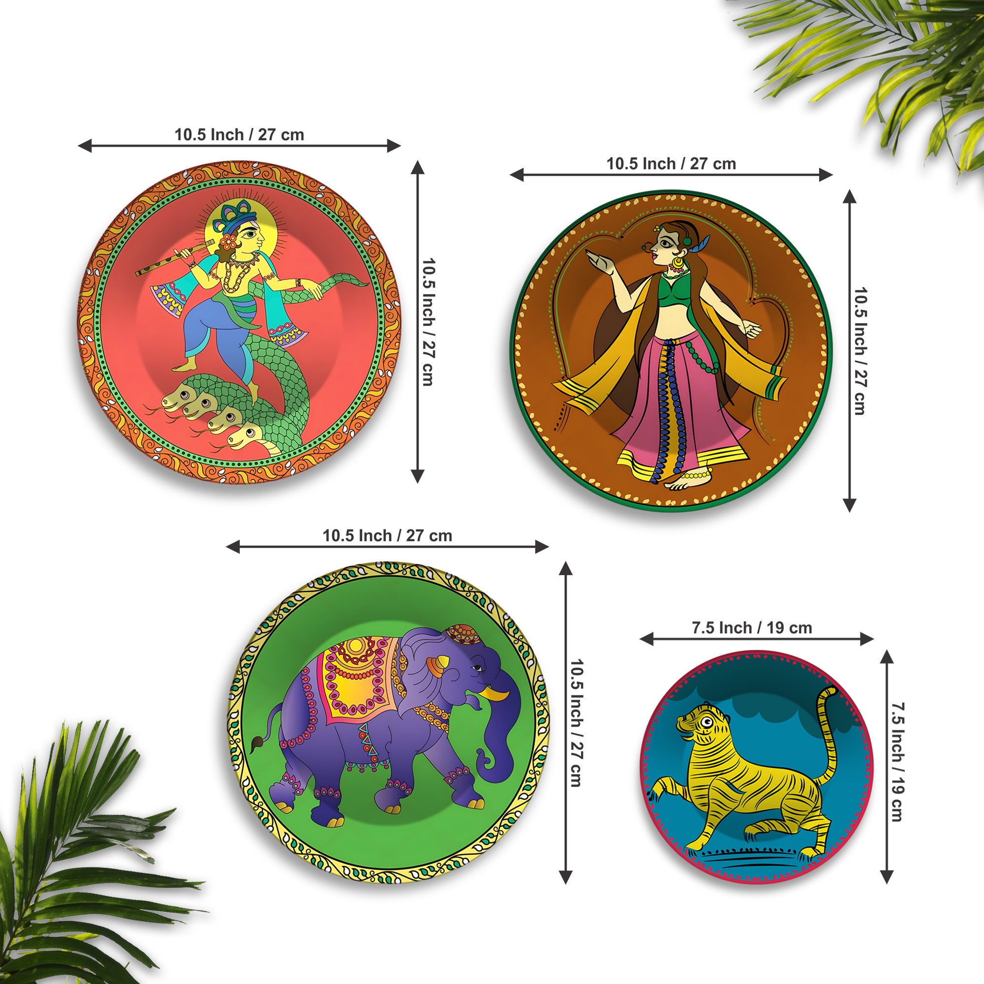 Cultural Heritage Folk Art Premium Wall Plates Painting Set of Four