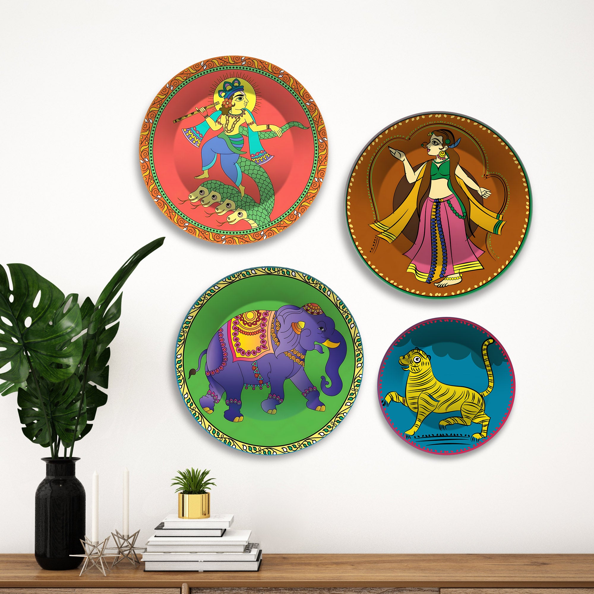 Cultural Heritage Folk Art Premium Wall Plates Painting Set of Four