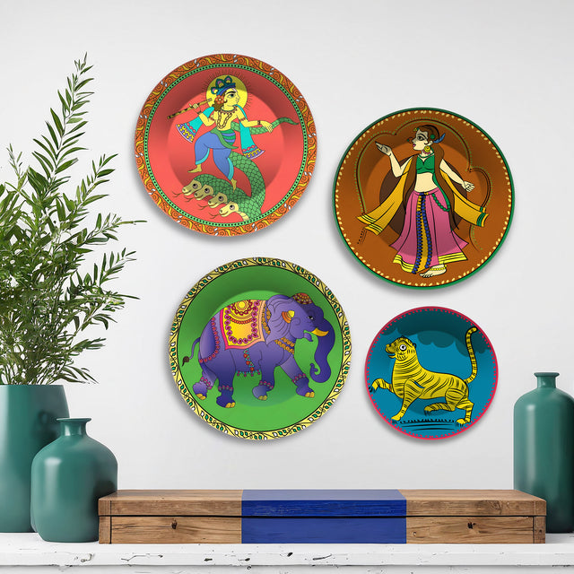 Cultural Heritage Folk Art Premium Wall Plates Painting Set of Four